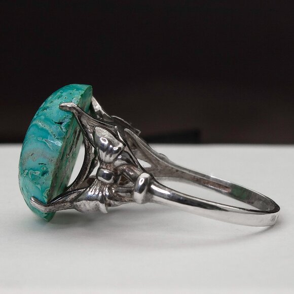 Vintage Sterling Silver Ring with Natural Chrysocolla Stone, Custom Made Ring - Picture 6 of 7